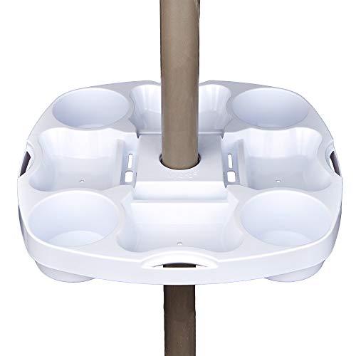 UTD13 Umbrella Table Tray 15 Inches for Beach, Patio, Garden, Swimming Pool with 4 Drink Holder, 4 Snack Compartments, 4 Sunglasses Holes, 4 Phone Slots (White)