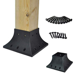 PNP114040 4x4 (Actual 3.5x3.5) Inches Post Base Cover Skirt Flange with Screws for Deck Porch Handrail Railing Support Trim Anchor (Qty 12, Black)