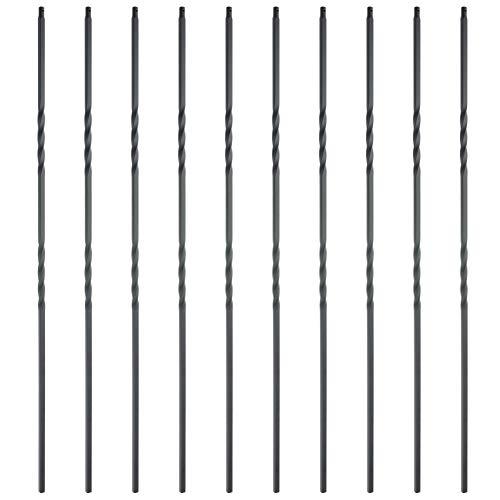 Double Twist 1/2 Inches Square Iron Stair Balusters, 44 Inches 10-Pack (Satin Black)