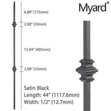 Double Knuckle 1/2 Inches Square Iron Stair Balusters, 44 Inches 10-Pack (Satin Black)