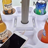 UTD13 Umbrella Table Tray 15 Inches for Beach, Patio, Garden, Swimming Pool with 4 Drink Holder, 4 Snack Compartments, 4 Sunglasses Holes, 4 Phone Slots (White)