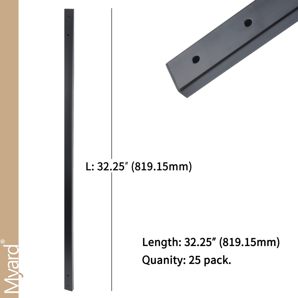 32-1/4 Inches Rectangle Facemount Plain Aluminum Balusters with Screws ...